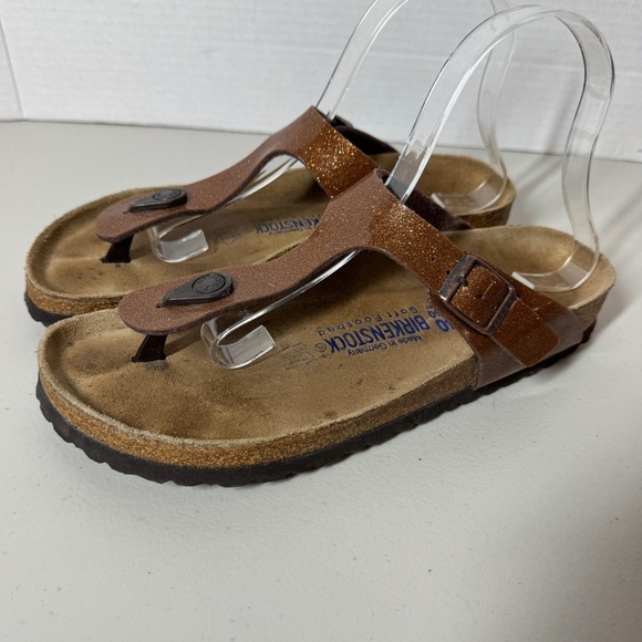 Birkenstock Gizeh Brown Comfort Summer Glitter Leather Sandals  Size 40 - Picture 2 of 14